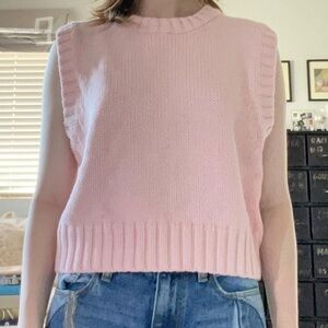 Zara Light Pink Cropped Cotton Blend Knit Sweater Vest Size Large
